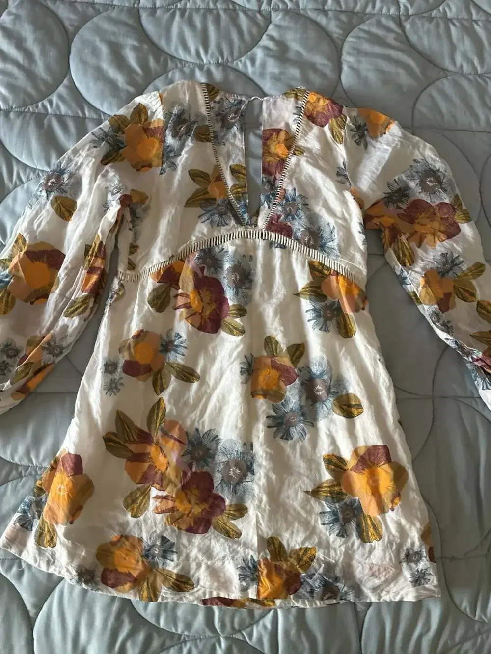 Free People Strawberry Fields Long Sleeve Floral Boho Mini Dress Sz S A729